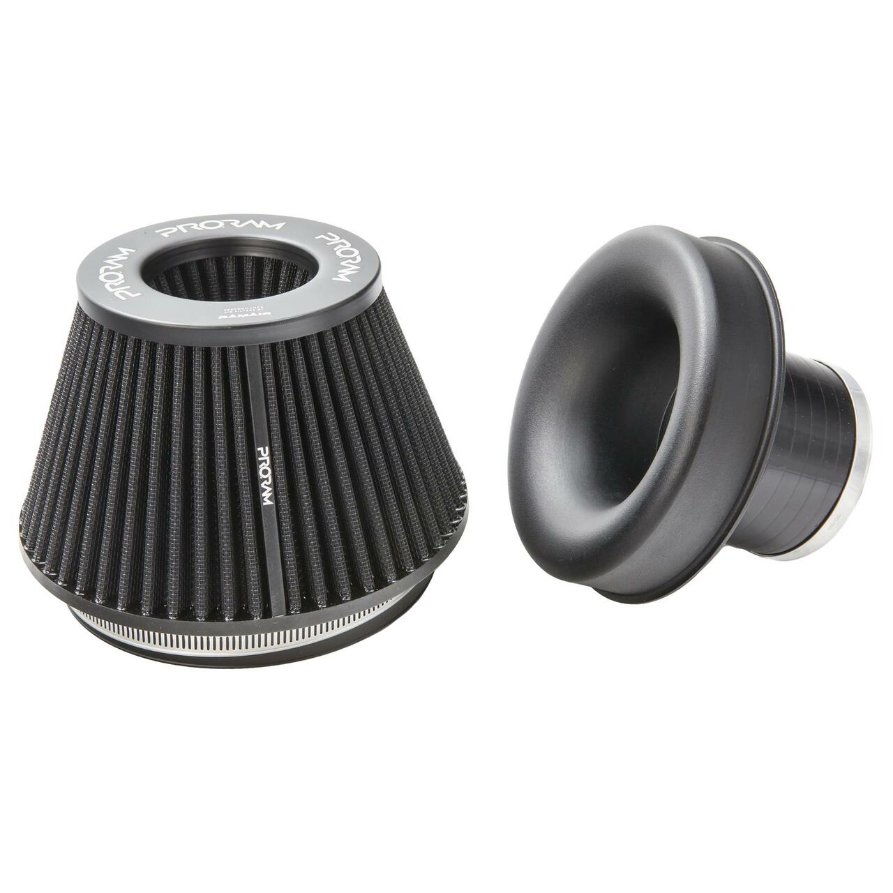 PRORAM 80mm ID Neck Medium Cone Air Filter with Velocity Stack and Coupling